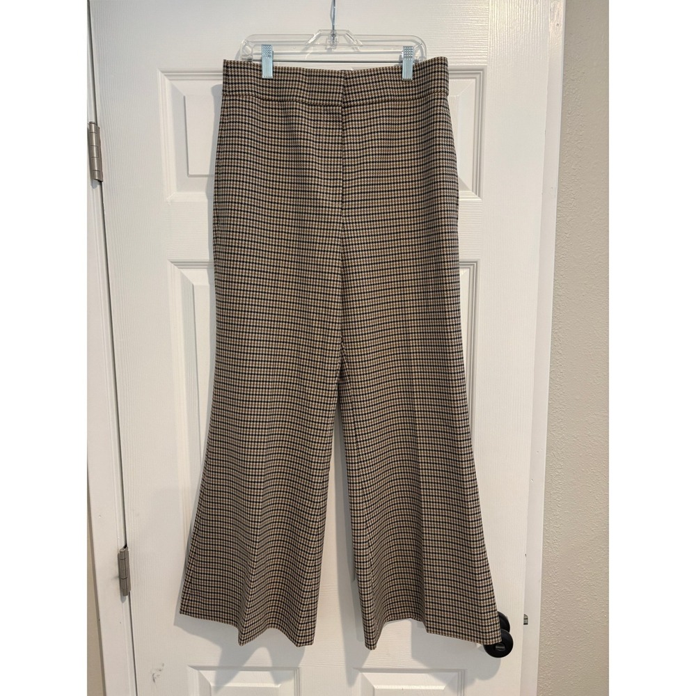Rebecca Taylor Wool Houndstooth Wide Leg Ankle Trousers 6 Black Brown NWOT - Picture 2 of 7